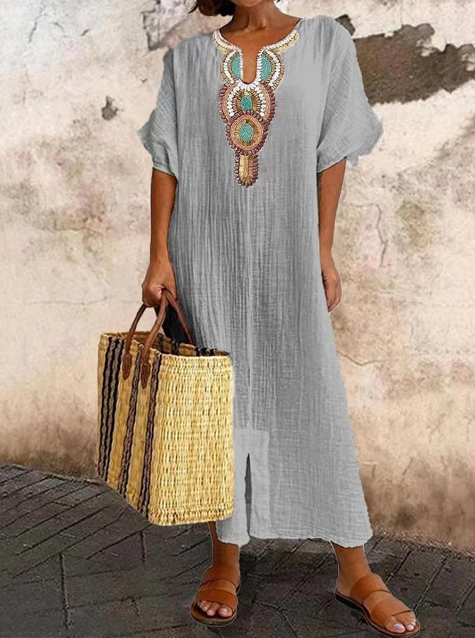 Variant image for Women's Cotton Kaftan Dress Summer Casual-17