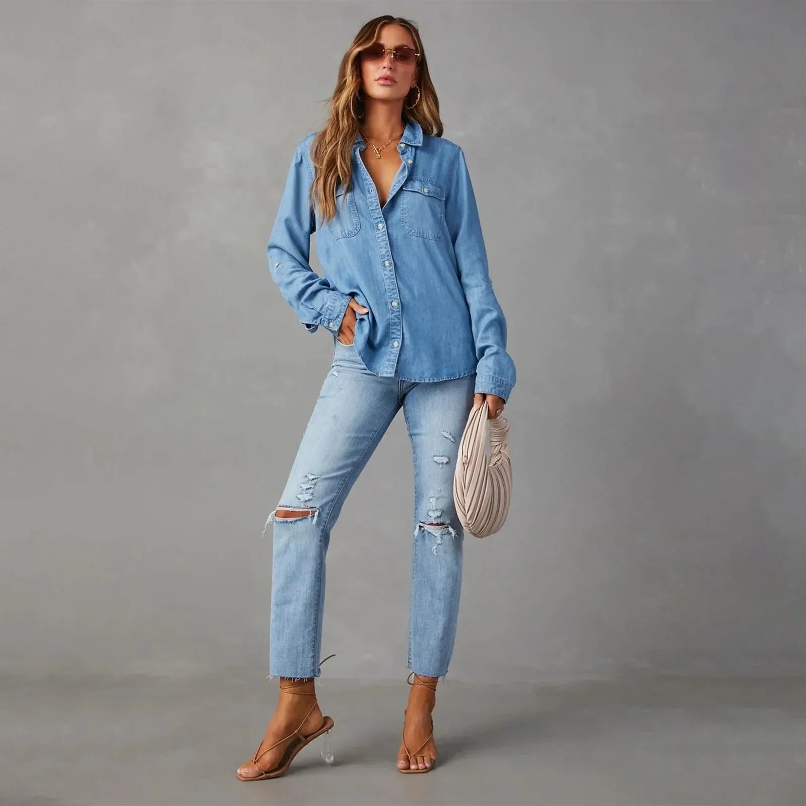 Women's Denim Vest Shirt-5