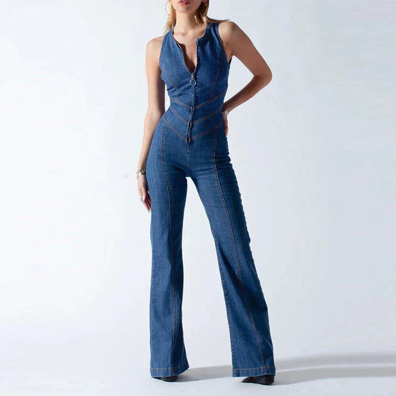 Women's Denim Bare Back Combination Top-1