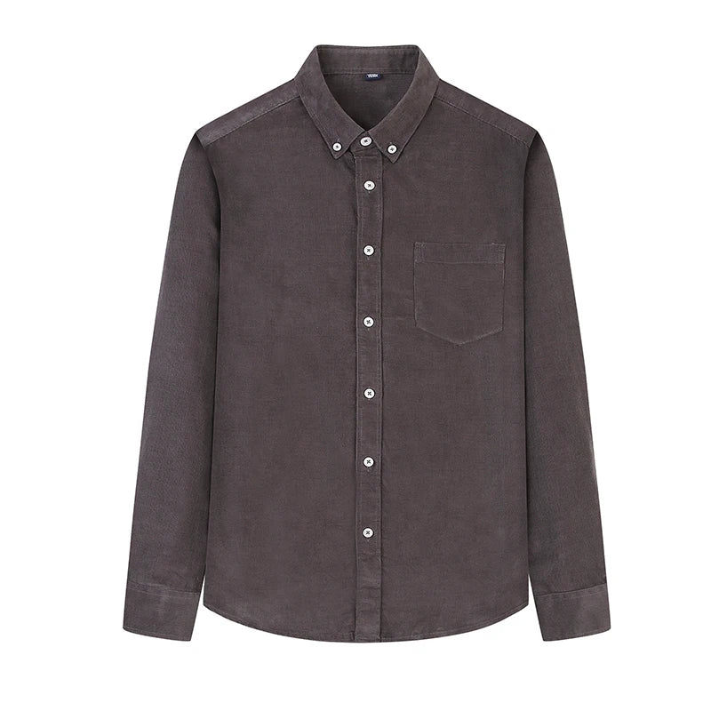 Shirt - Corduroy Blend Striped Pattern & Front Pocket