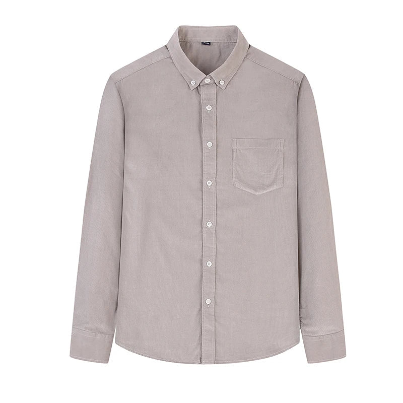 Shirt - Corduroy Blend Striped Pattern & Front Pocket