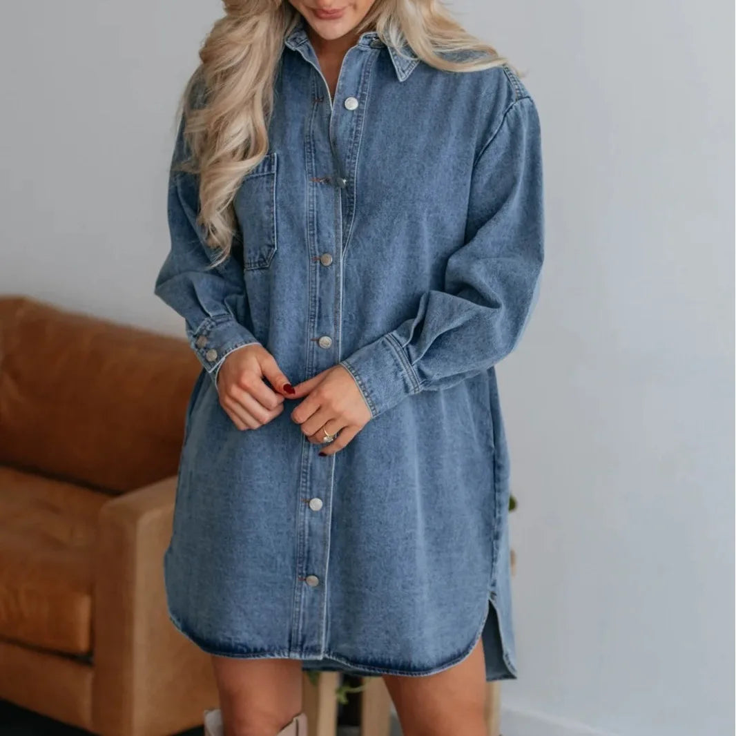 Shirt Dress – Denim Blend Long Shape & Button Front