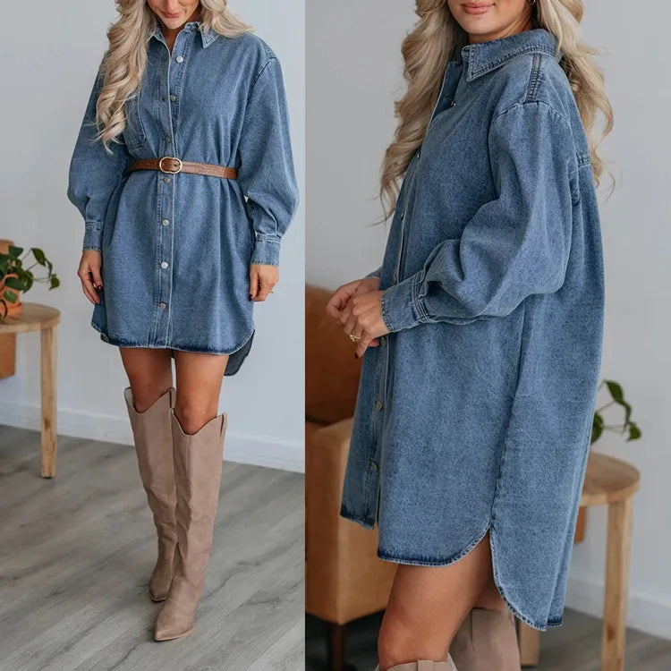 Shirt Dress – Denim Blend Long Shape & Button Front