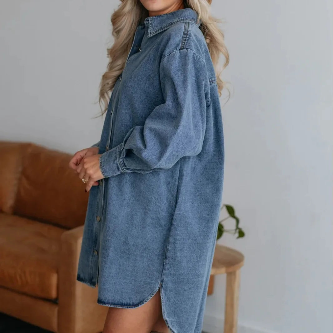 Shirt Dress – Denim Blend Long Shape & Button Front