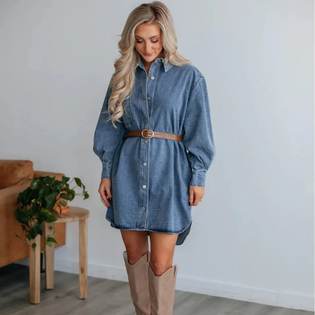 Shirt Dress – Denim Blend Long Shape & Button Front