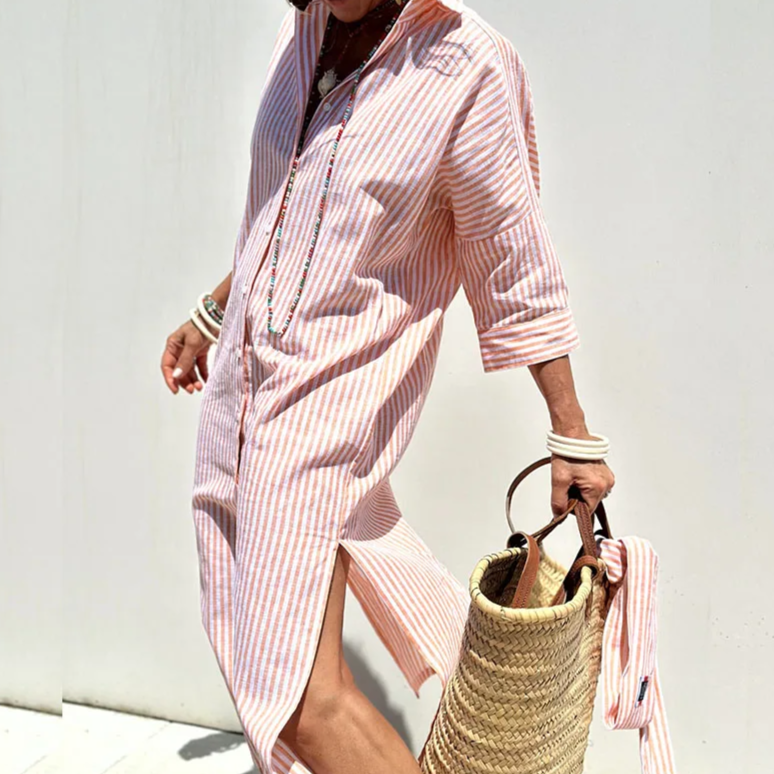 Shirt Dress - Lightweight Blend Button Front & Easy Move