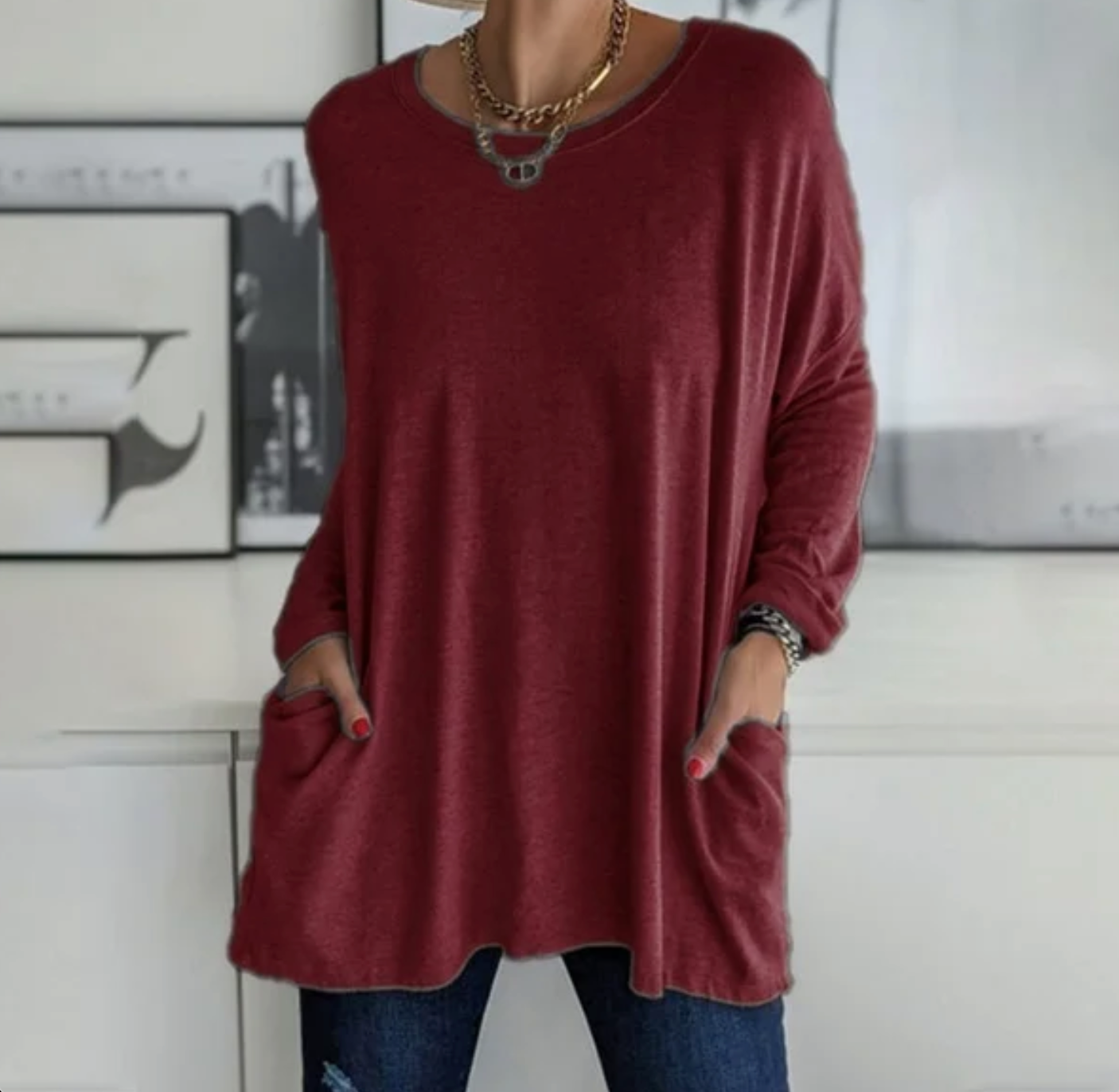 Shirt - Knit Blend Long Sleeve & Smooth Drape Comfort