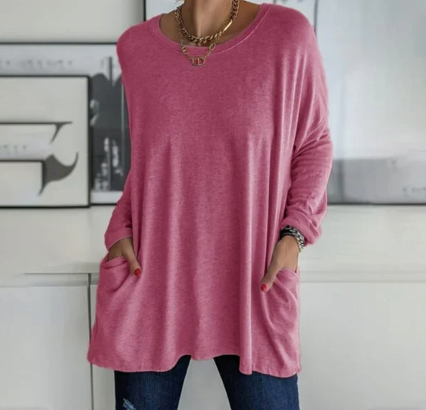 Shirt - Knit Blend Long Sleeve & Smooth Drape Comfort