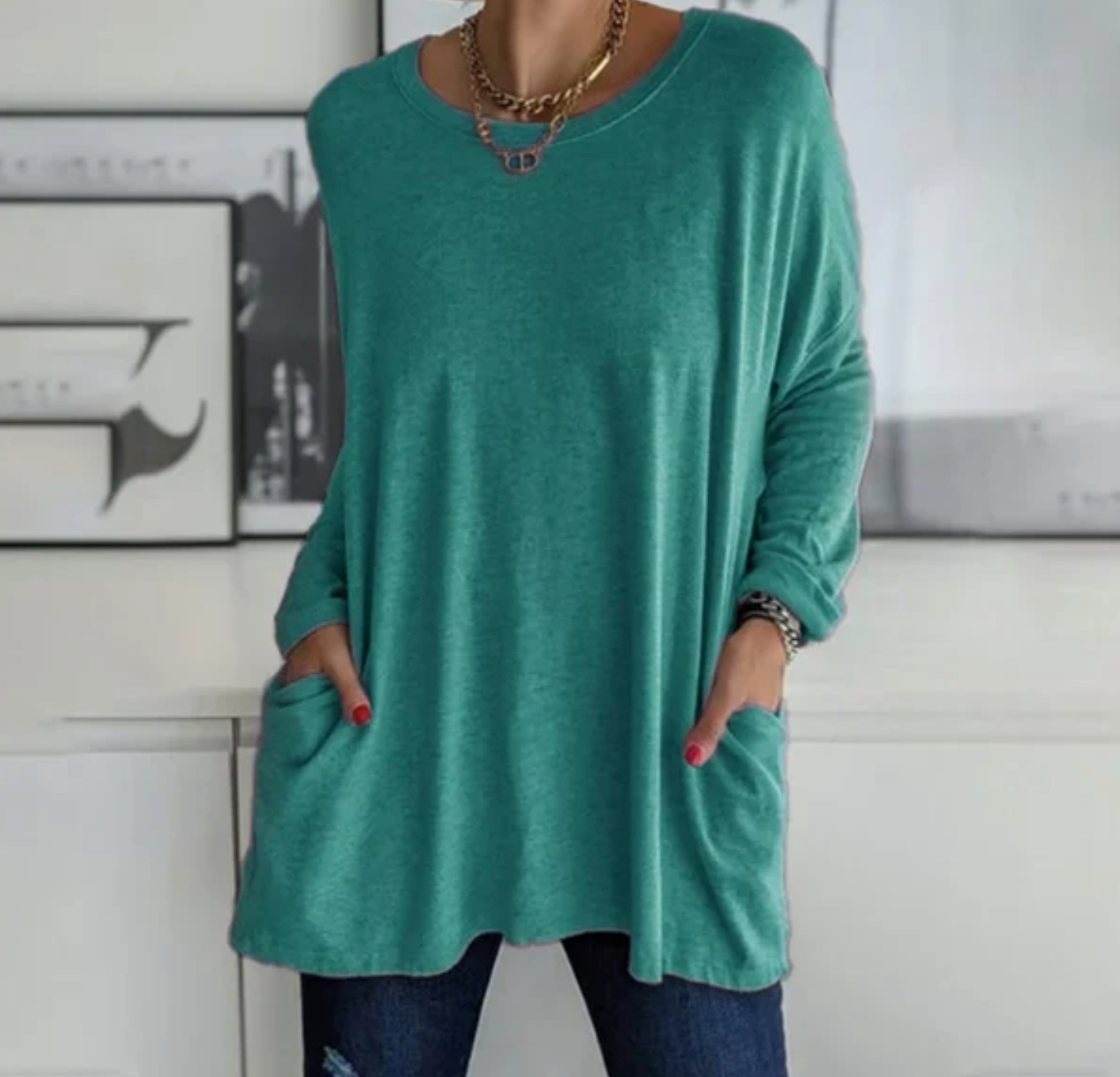Shirt - Knit Blend Long Sleeve & Smooth Drape Comfort