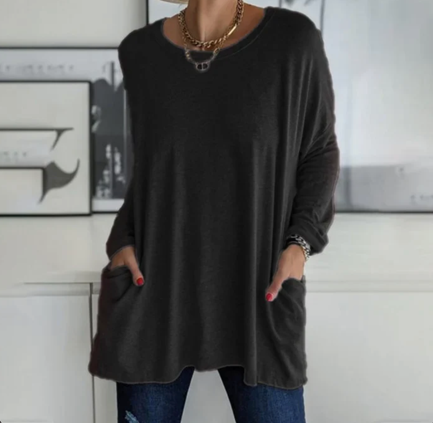 Shirt - Knit Blend Long Sleeve & Smooth Drape Comfort