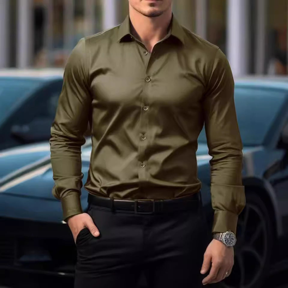 Shirt - Reversal Collar And Elastic Blend For Neat Neckline