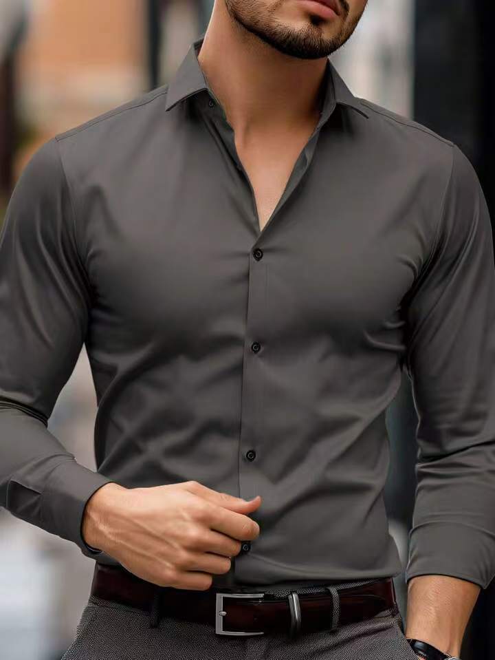 Shirt - Reversal Collar And Elastic Blend For Neat Neckline
