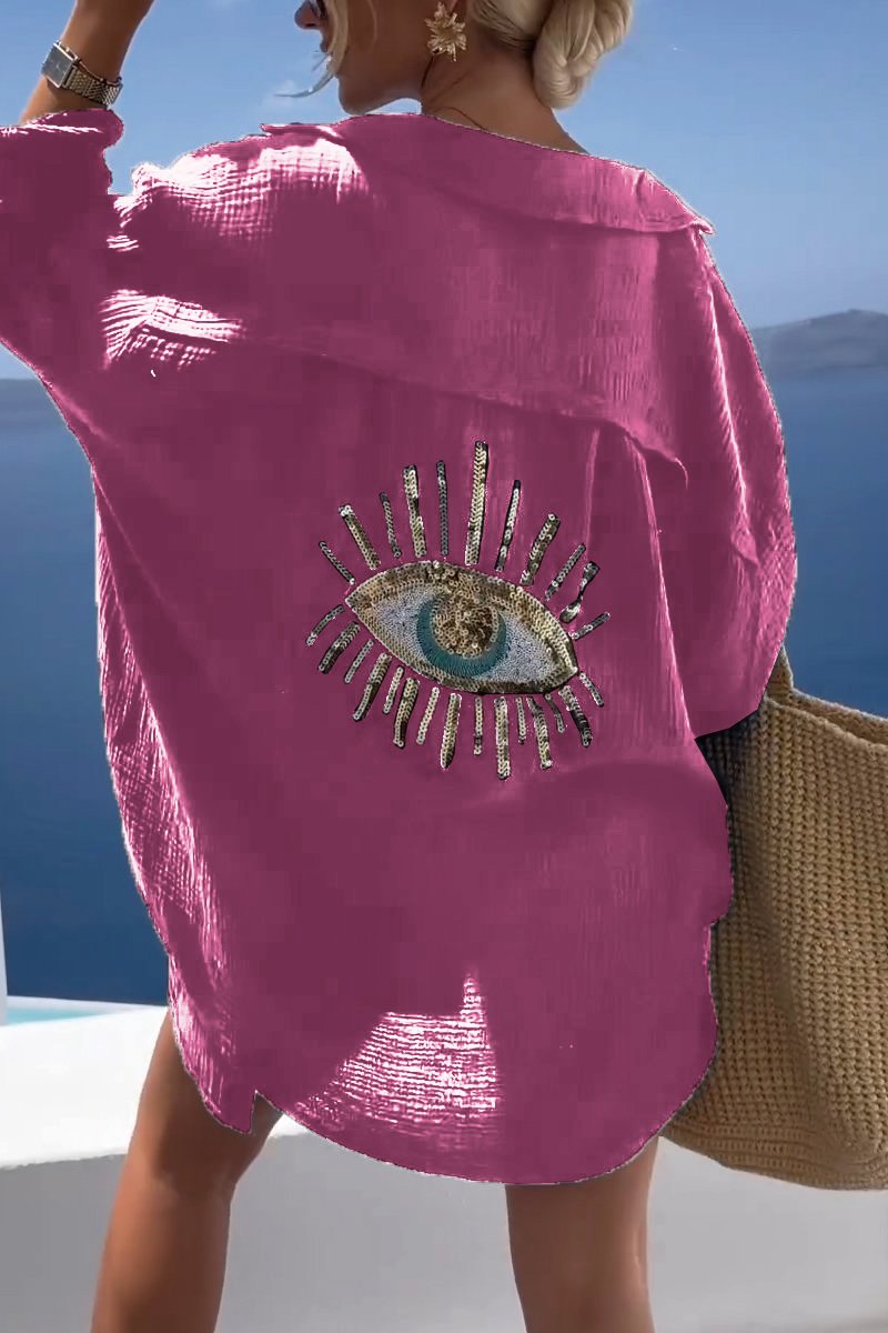 Shirt - Sequin Evil Eye Motif And Oversized Relaxed Shape