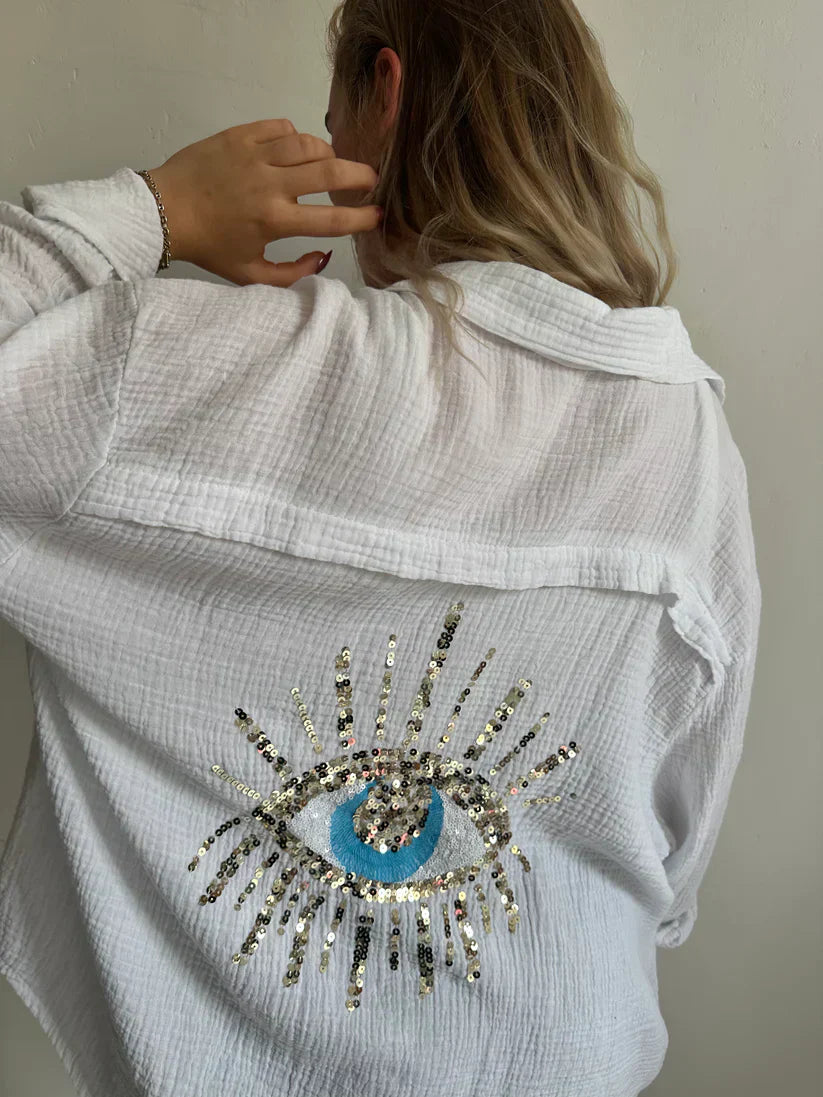 Shirt - Sequin Evil Eye Motif And Oversized Relaxed Shape