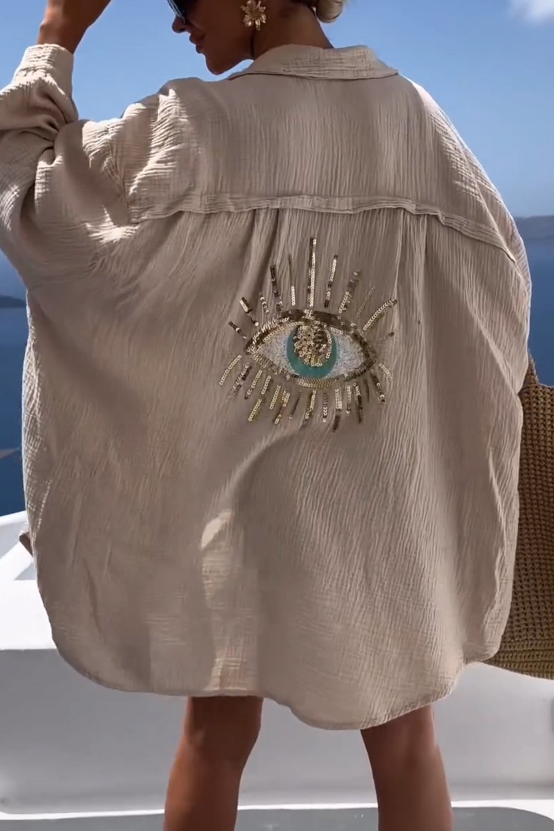 Shirt - Sequin Evil Eye Motif And Oversized Relaxed Shape