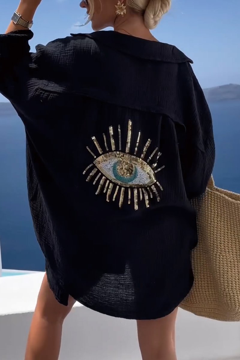 Shirt - Sequin Evil Eye Motif And Oversized Relaxed Shape
