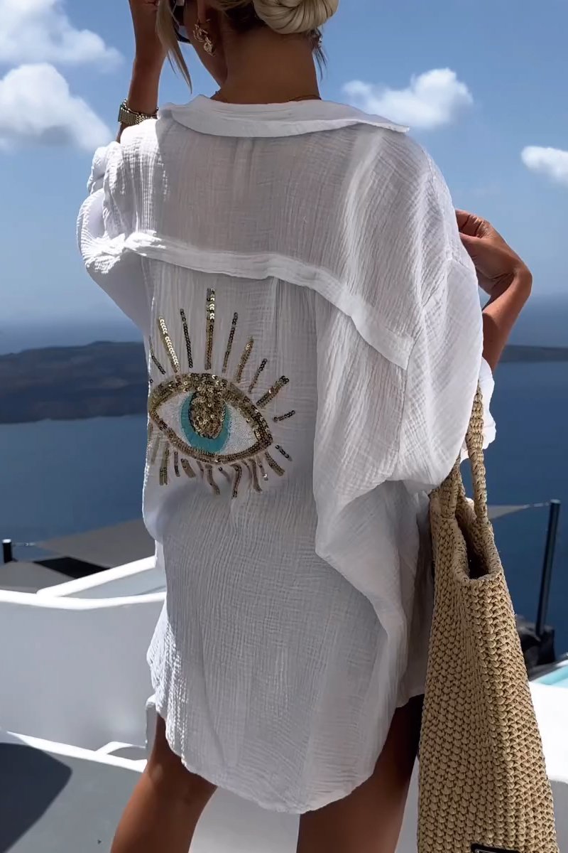 Shirt - Sequin Evil Eye Motif And Oversized Relaxed Shape
