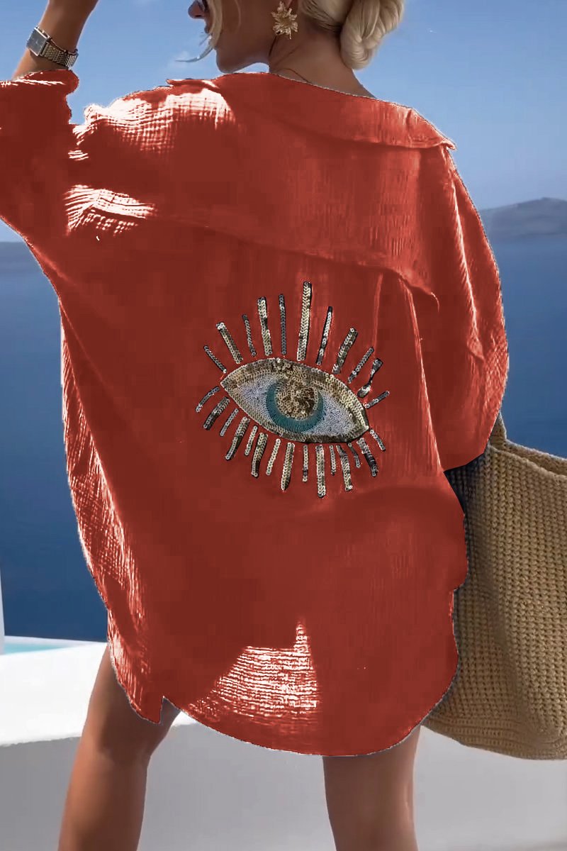 Shirt - Sequin Evil Eye Motif And Oversized Relaxed Shape