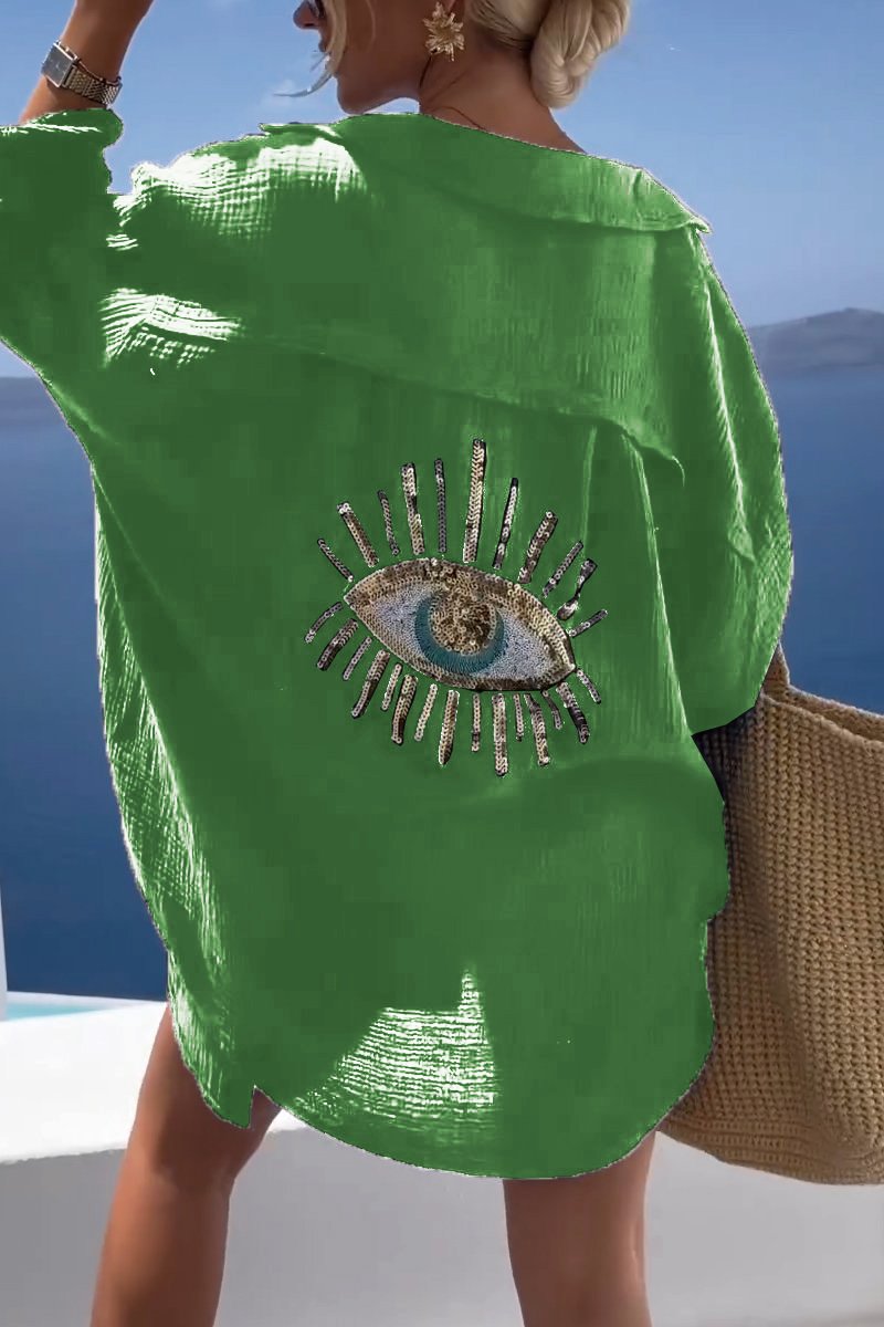 Shirt - Sequin Evil Eye Motif And Oversized Relaxed Shape