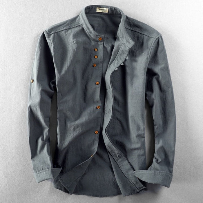 Shirt - Stand Collar And Vintage Button Placket Breathable