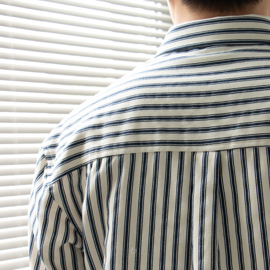 Shirt - Striped Vertical Long Sleeve And Smooth Layering