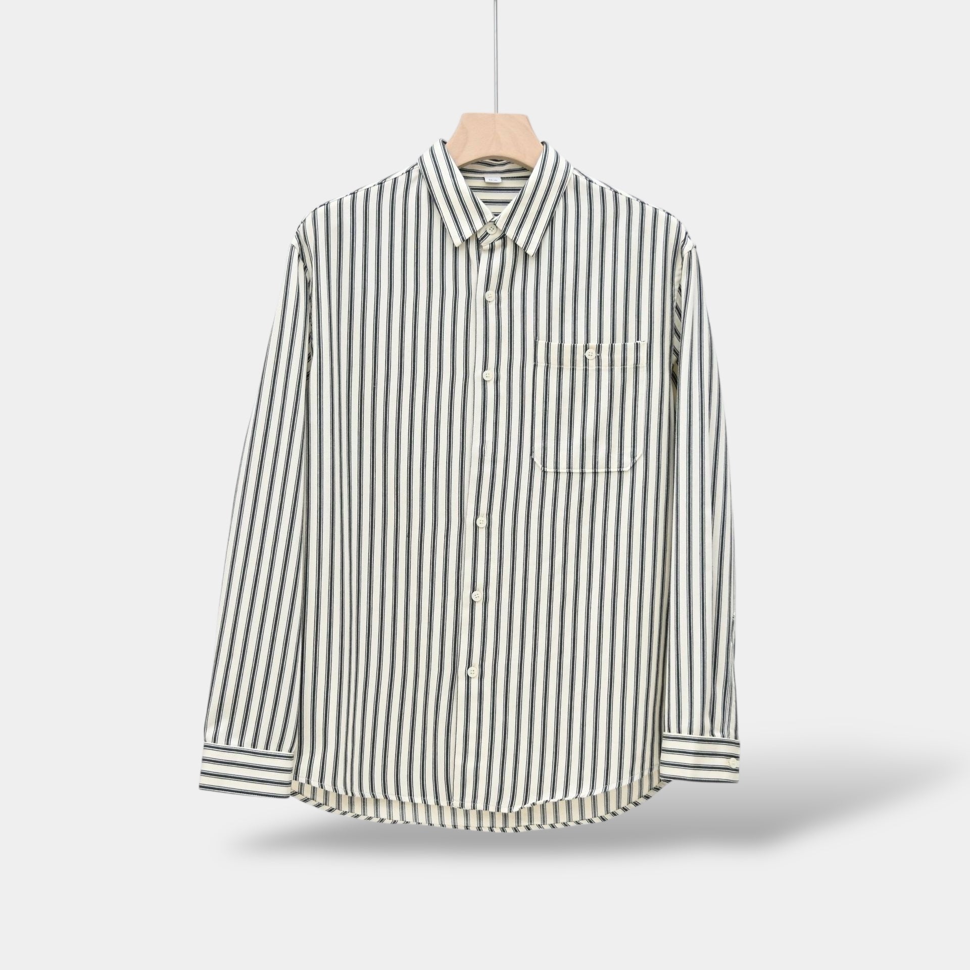 Shirt - Striped Vertical Long Sleeve And Smooth Layering