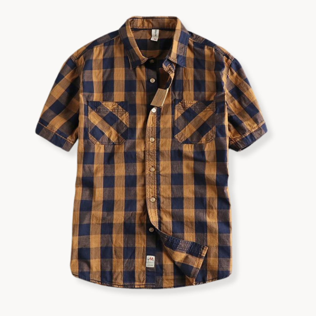 Shirt – Tonal Plaid Panels & Back Box Pleat For Ease