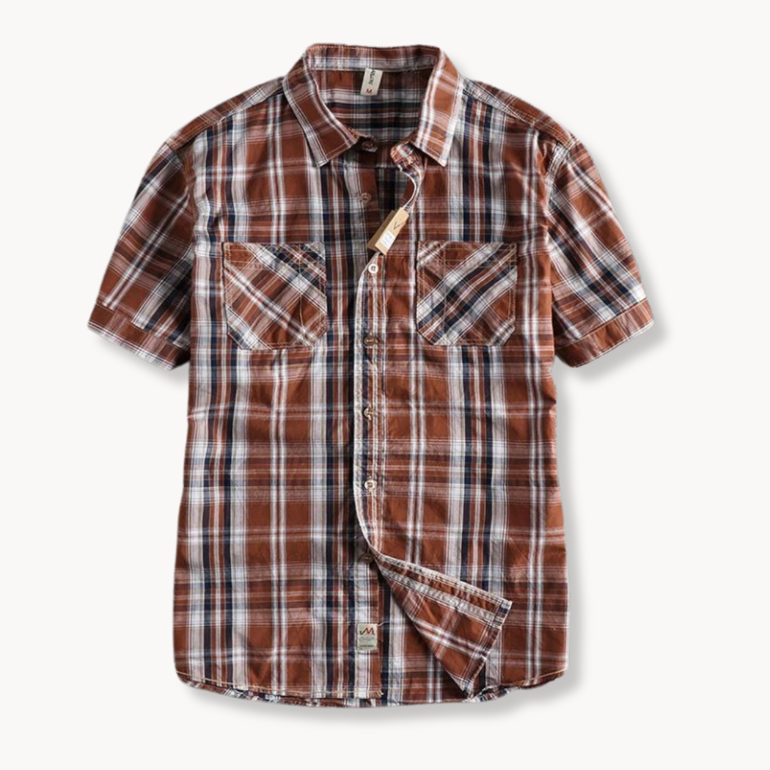 Shirt – Tonal Plaid Panels & Back Box Pleat For Ease