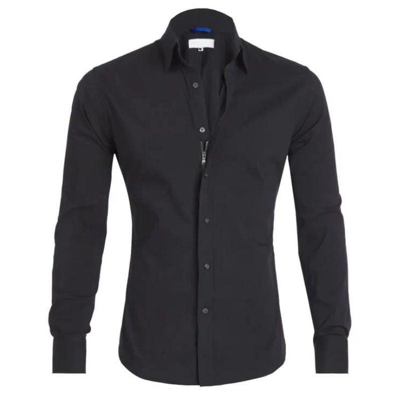 Shirt - Wrinkle Resistant Blend Zip Front & Smooth Drape By Castello