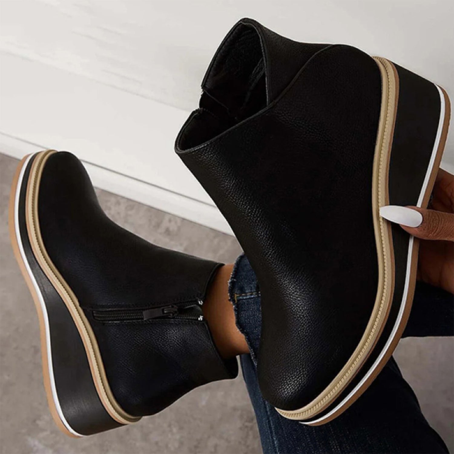 Shoes - Side Zipper Closure & Cushioned Insole Support
