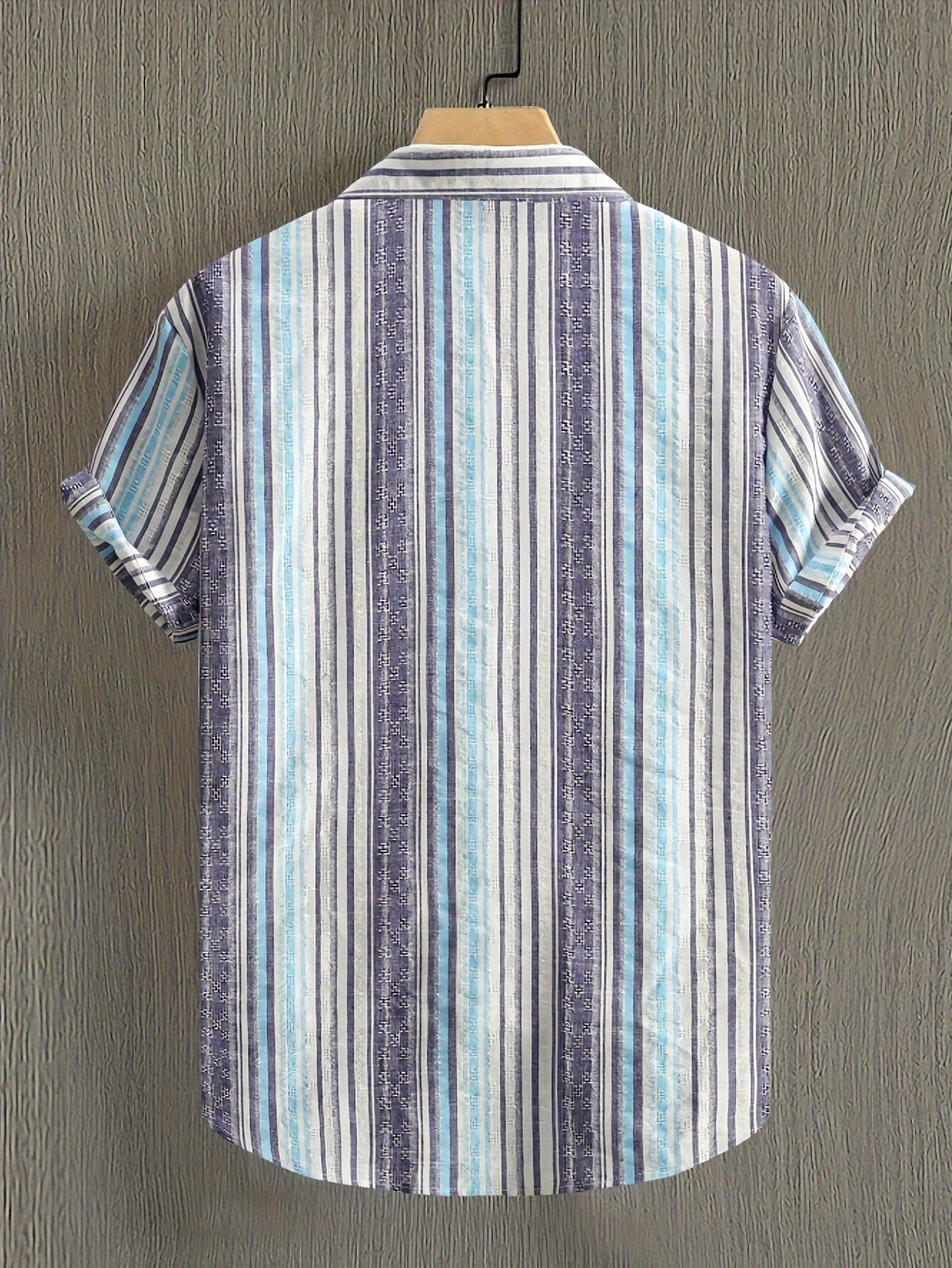 Short Sleeve Shirt - Striped Front And Breathable Blend