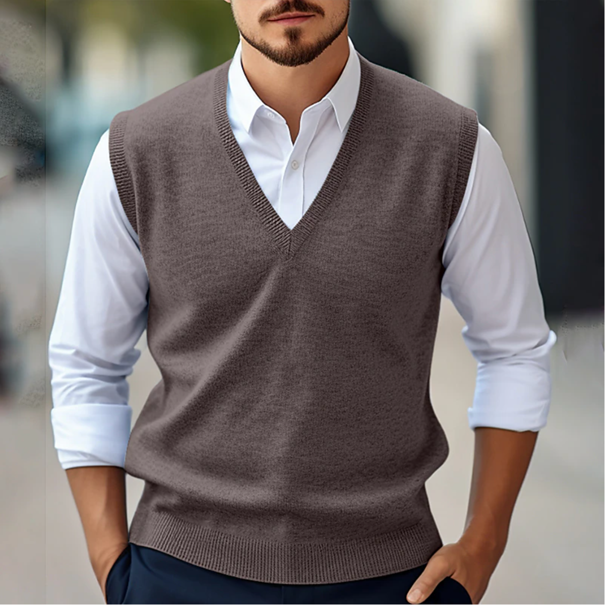 Sleeveless V Neck Sweater - Knit Front & Shoulder Freedom