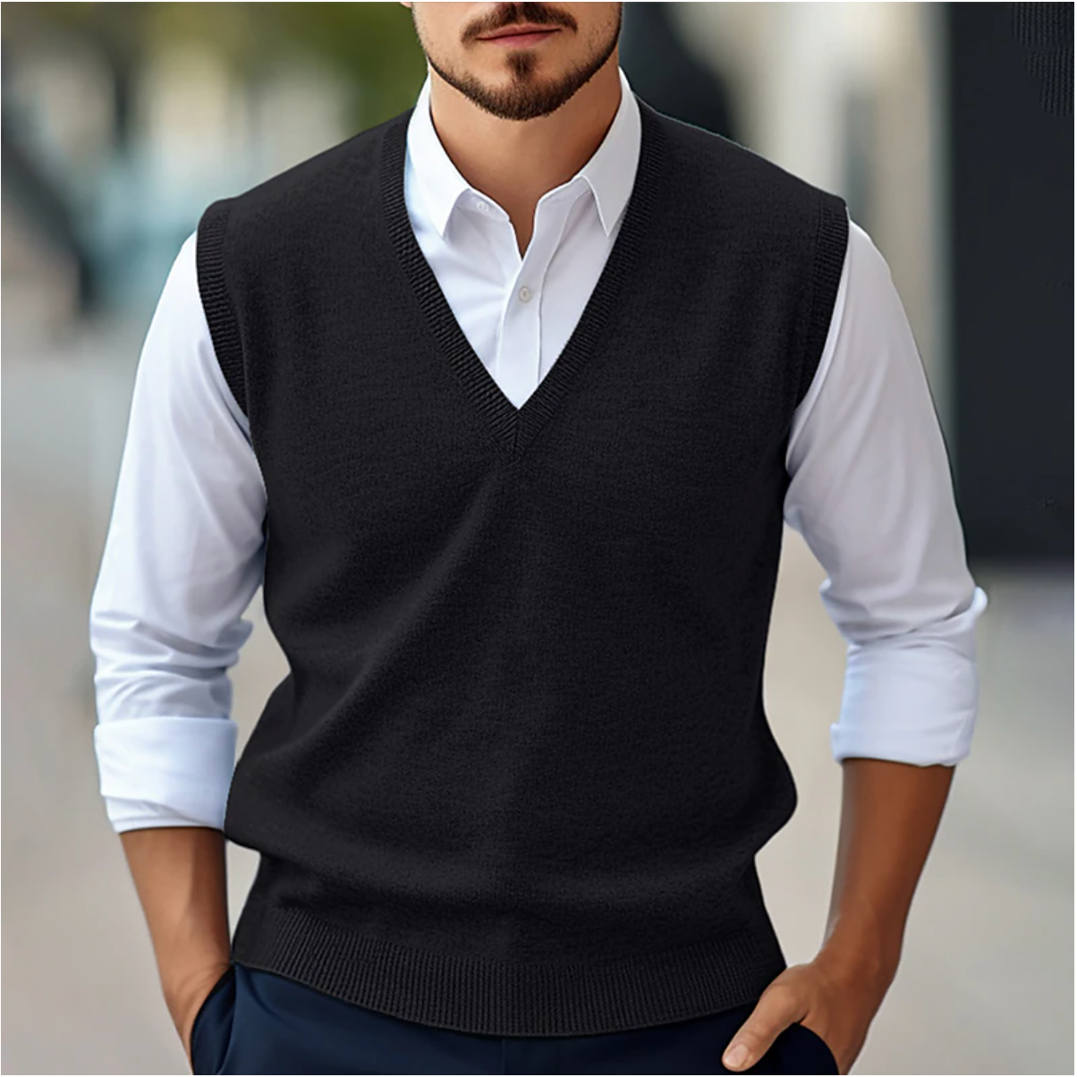 Sleeveless V Neck Sweater - Knit Front & Shoulder Freedom