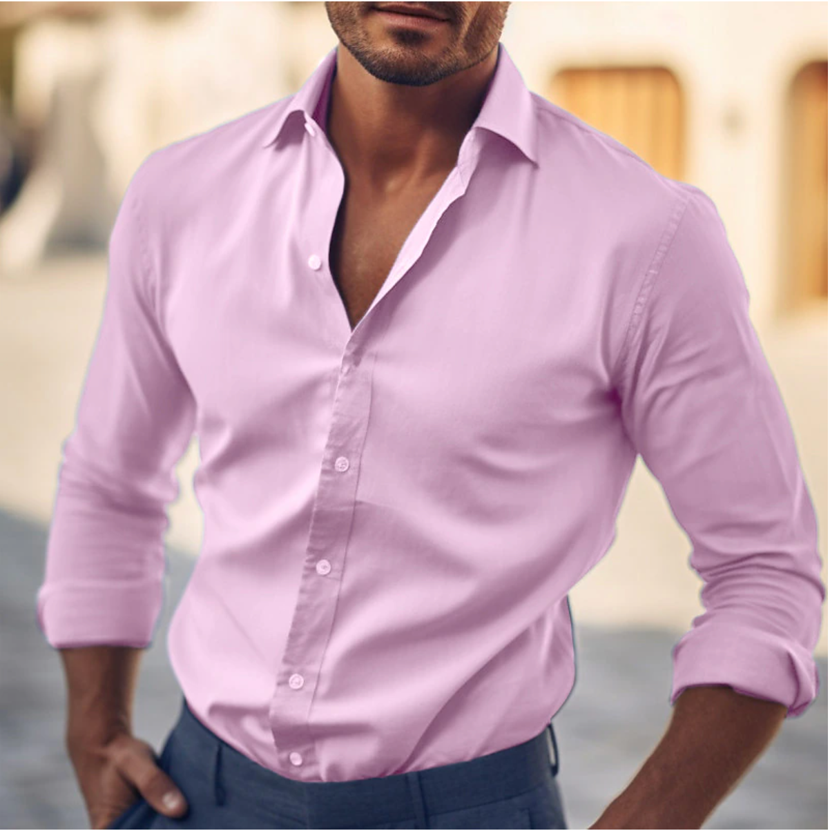 Soft-Blend Dress Shirt - Classic Collar & Neat Slim Fit