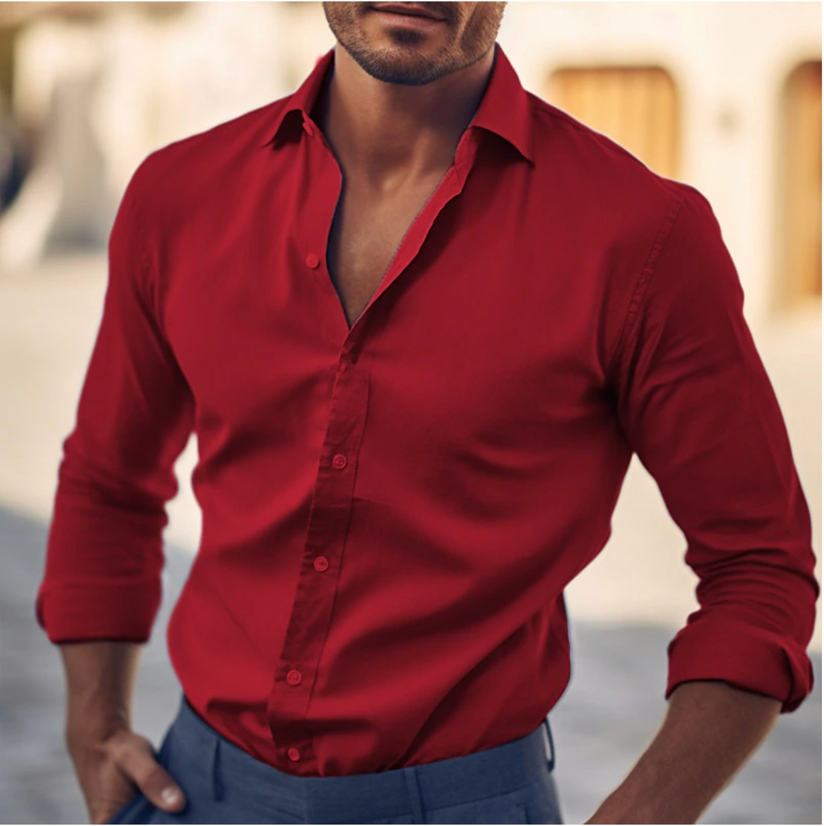 Soft-Blend Dress Shirt - Classic Collar & Neat Slim Fit