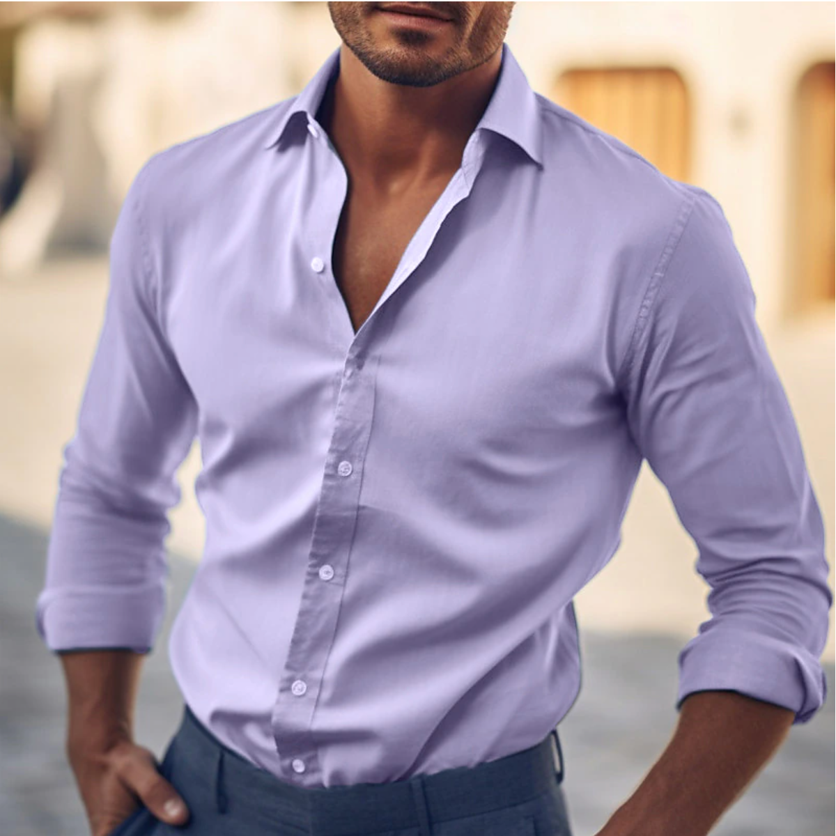 Soft-Blend Dress Shirt - Classic Collar & Neat Slim Fit