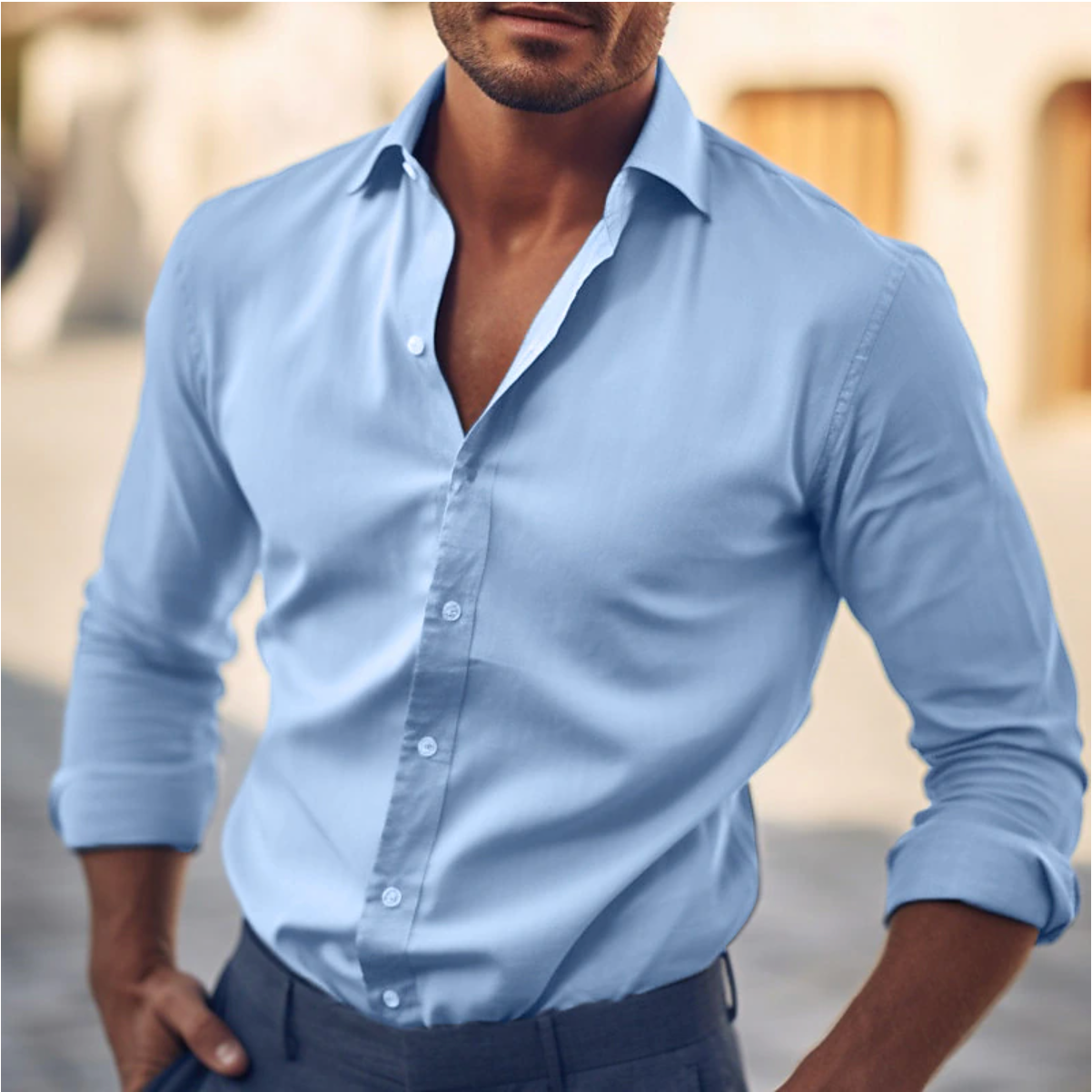 Soft-Blend Dress Shirt - Classic Collar & Neat Slim Fit