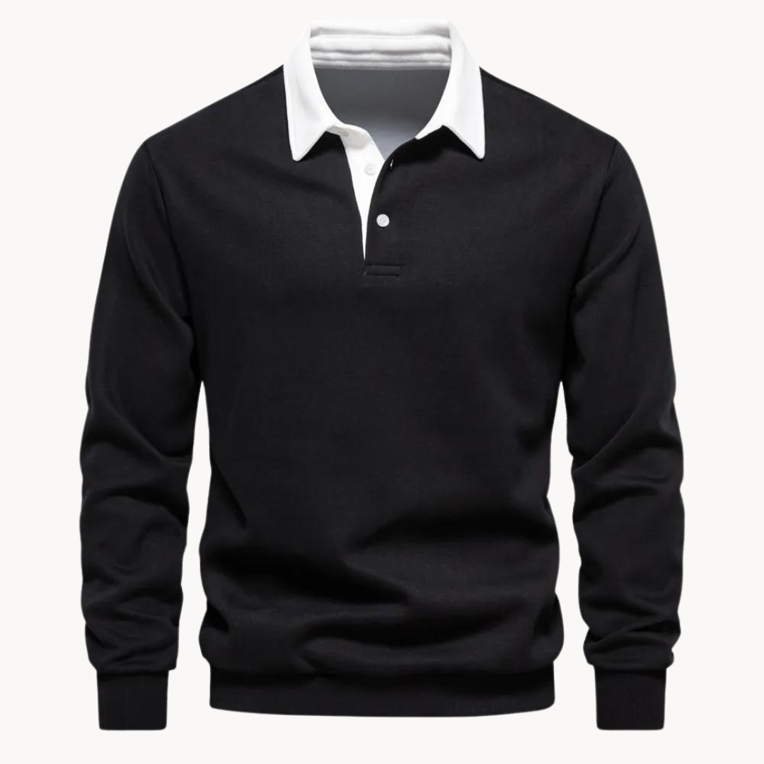 Soft-Blend Polo Sweatshirt - Contrast Collar & Flexible Fit