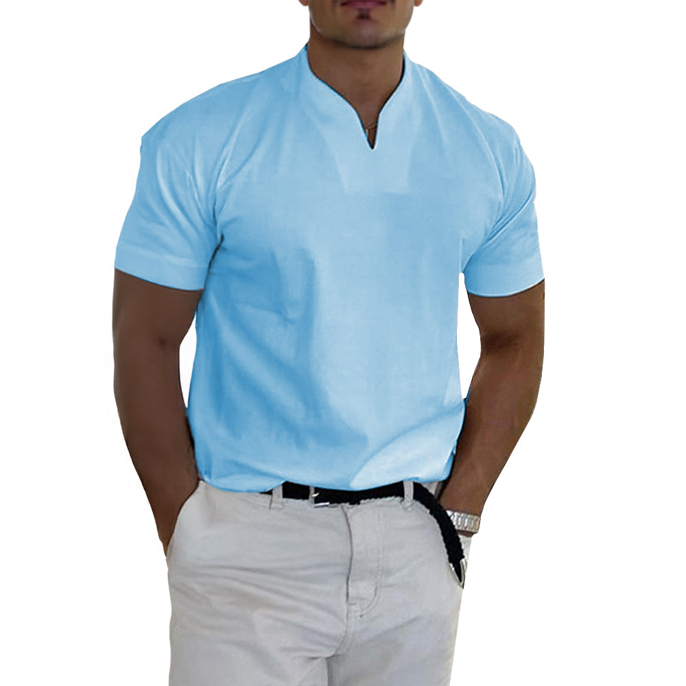 Soft-Blend Shirt – Collarless V Notch And Breathable Fit