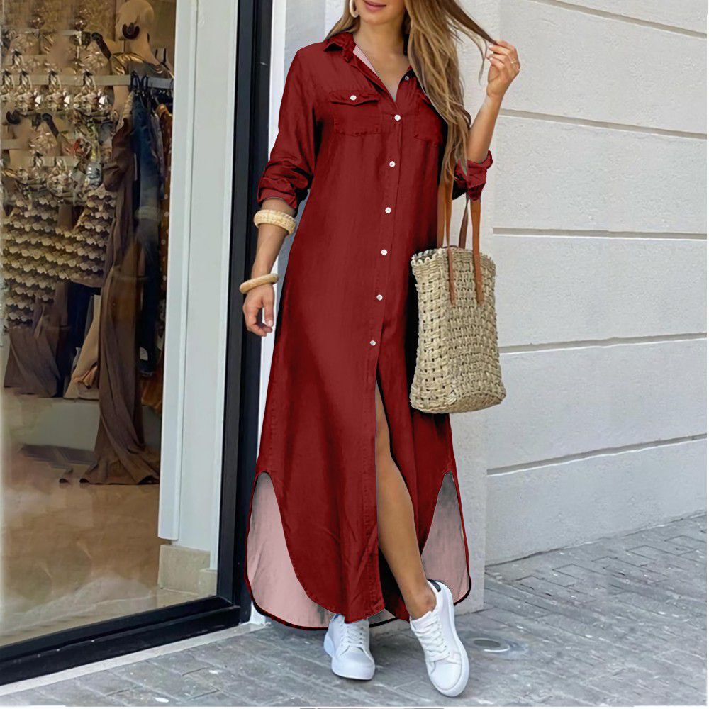 Soft-Blend Shirt Dress – Split Side Design & Flexible Shape
