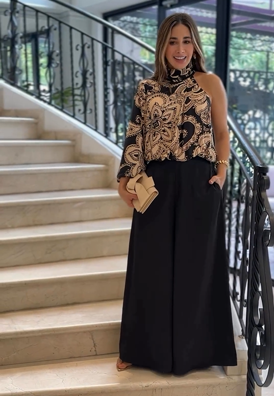 Soft-Blend Top And Pants – One-Shoulder And Wide-Leg Ease
