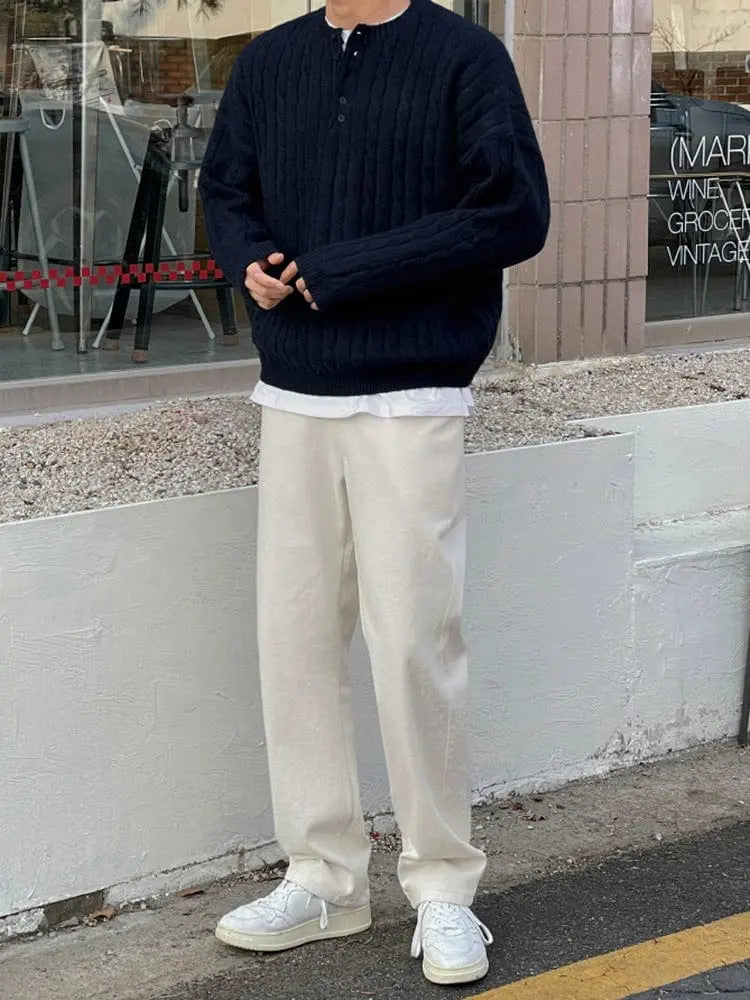 Sweater - Acrylic Blend Henley Collar & Relaxed Layering