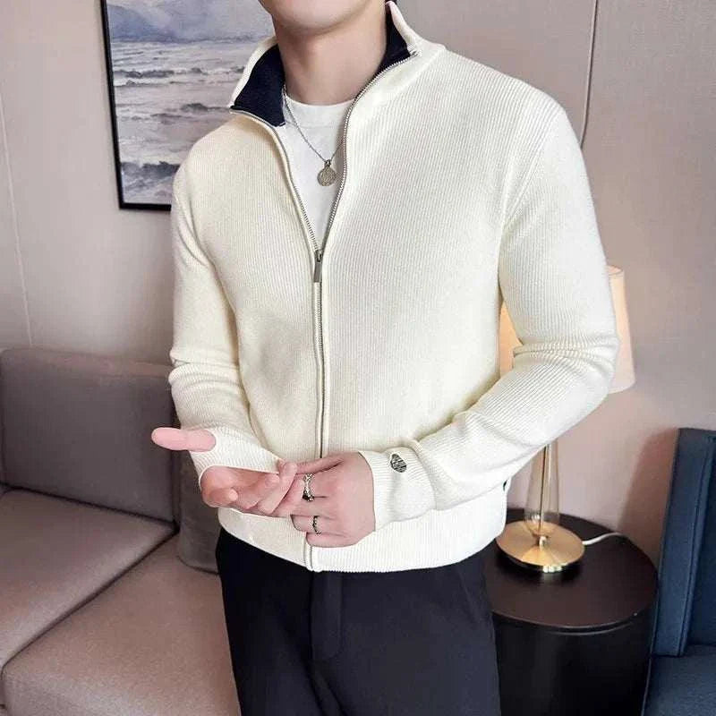 Sweater - Knit-Blend Zip Front And Warm Flexible Shape