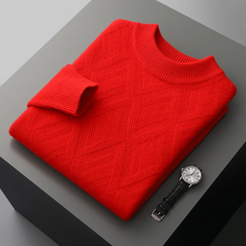 Sweater - Soft-Blend Polo Collar Plaid & Easy Arm Movement
