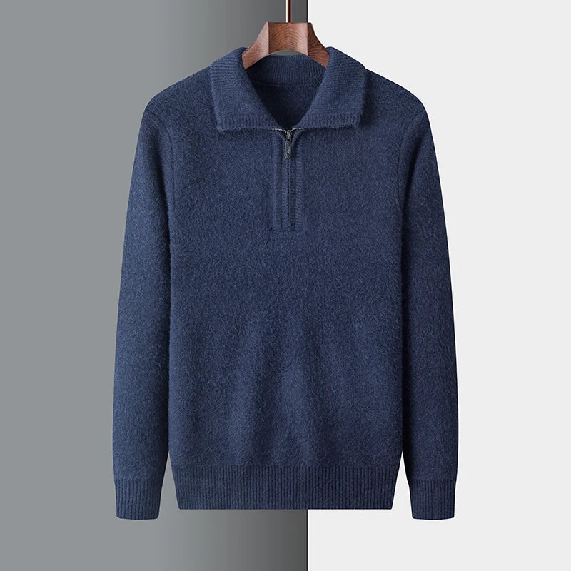 Sweater – Spun-Fiber Blend Ribbed Cuffs & High Collar Zip
