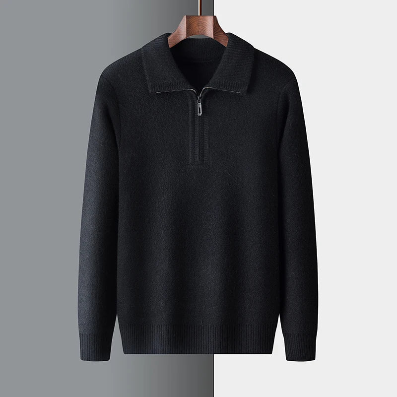 Sweater – Spun-Fiber Blend Ribbed Cuffs & High Collar Zip