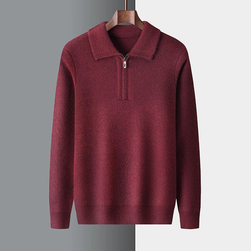 Sweater – Spun-Fiber Blend Ribbed Cuffs & High Collar Zip