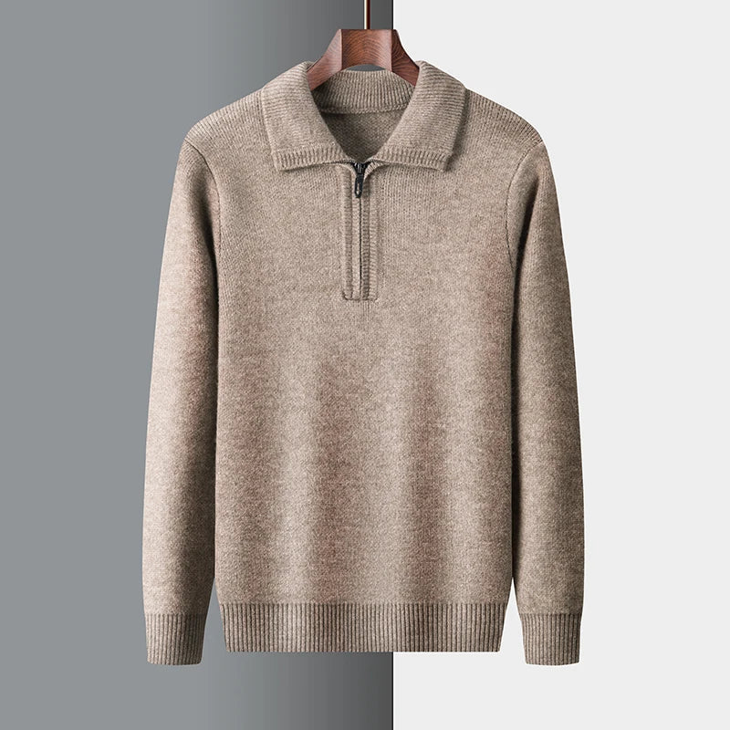 Sweater – Spun-Fiber Blend Ribbed Cuffs & High Collar Zip