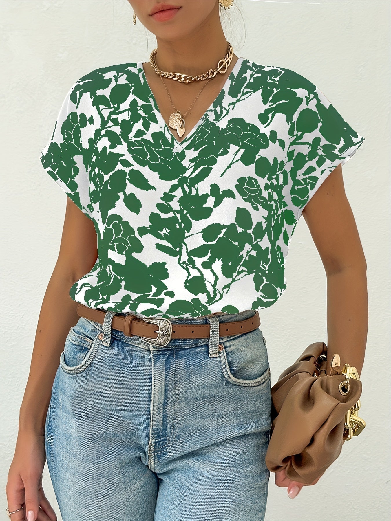 Top - Polyester Blend Deep V Neck & Breathable Shape
