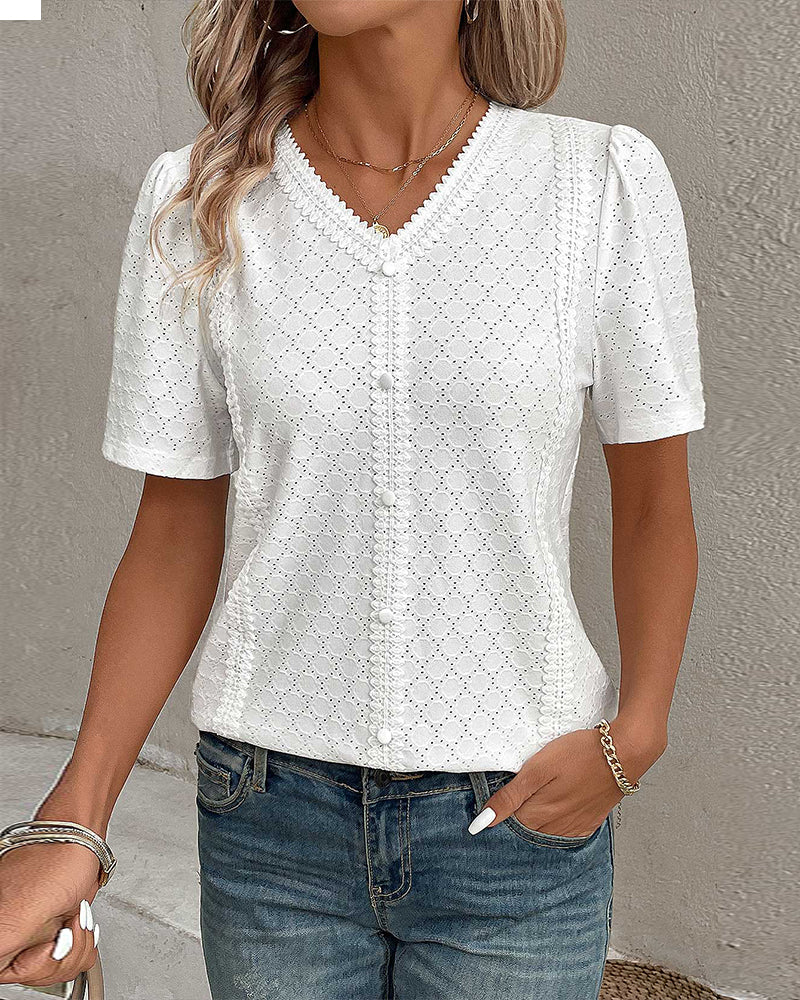 Top – Soft Blend V Neckline, Straight Sleeves & Draped Fit